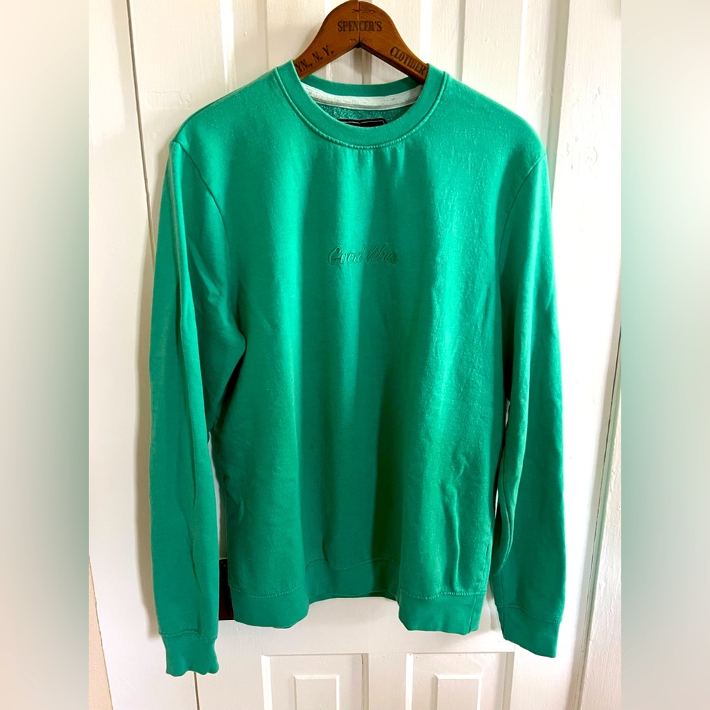 Ultra Soft San Francisco Good Vibes Work Shirt Sweater, TEAL Size M